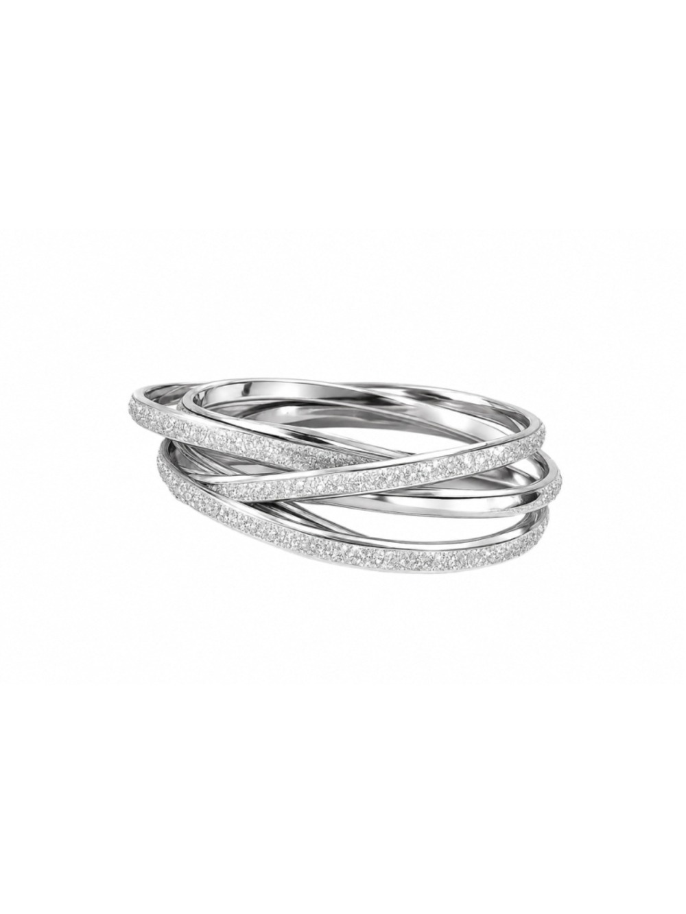 Set of 5 Silver Tone Interlocking Bangles – Textured & Polished Finish